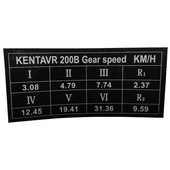 Таблиця інформаційна трактора KENTAVR 200B